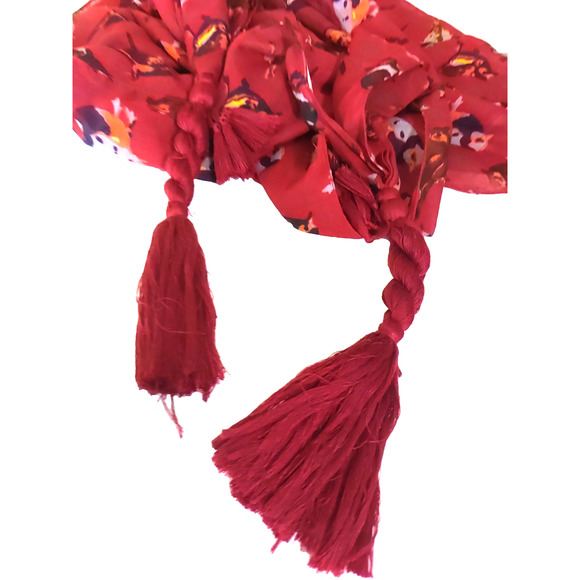 Mudd Scarf Rectangle 72" X 15" Tassels Birds Sparrows Bermuda Red Gray Black - Picture 6 of 10